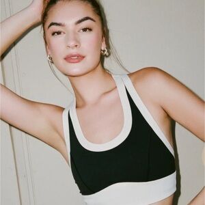 Spiritual Gangster Black and White Contrast Racerback Sports Bra